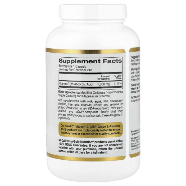 California Gold Nutrition - Gold C Vitamina C de Classe USP 1000 mg 240 Cápsulas Vegetais