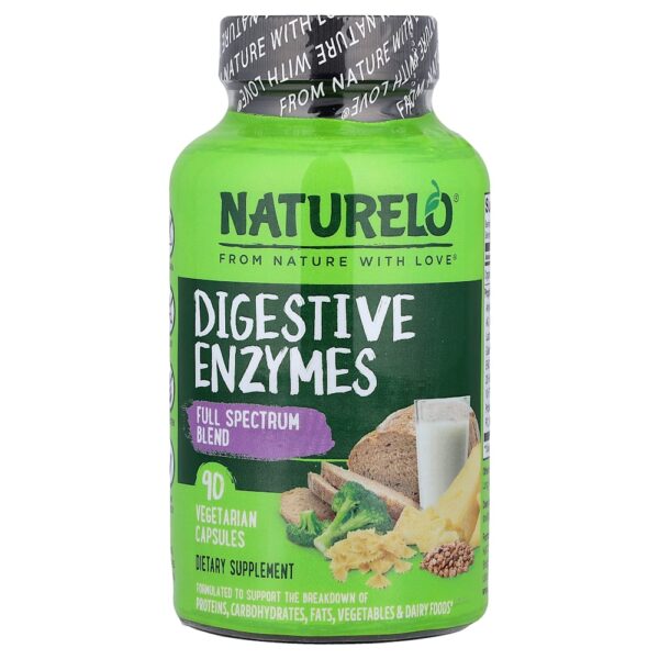 NATURELO - Enzimas Digestivas Mistura de Espectro Completo 90 Cápsulas Vegetarianas