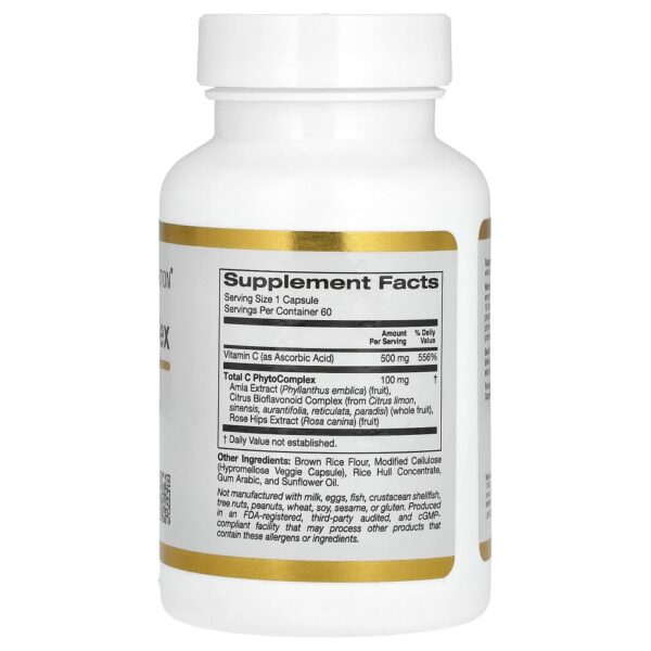 California Gold Nutrition - Total C Complex com Ácido Ascórbico Extrato de Amla Bioflavonoides Cítricos e Extrato de Rosa-mosqueta 500 mg 60 Cápsulas Vegetais