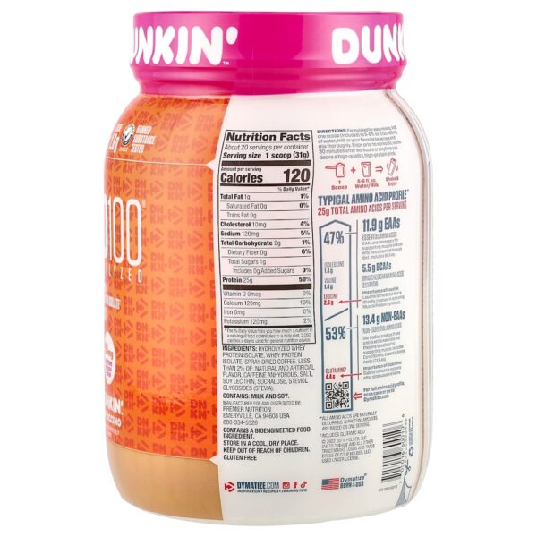 Dymatize - ISO100 Hidrolisado 100% Isolado de Proteína Whey Dunkin 'Cappuccino 610 g