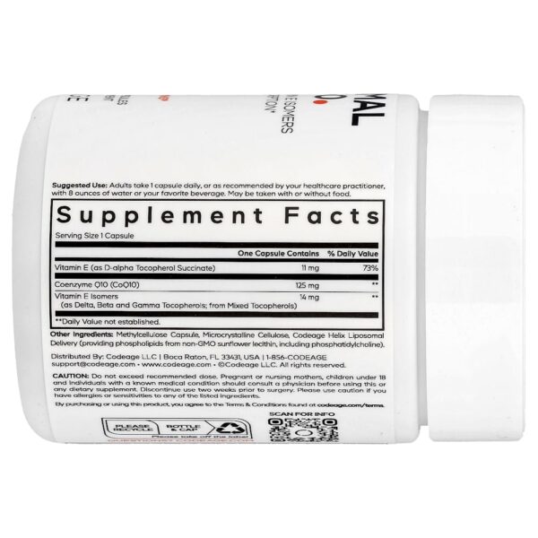 Codeage - CoQ10 Lipossomal Coenzima Q10 Isômeros de Vitamina E Absorção Aprimorada 60 Cápsulas