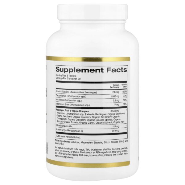 33-11.jpg California Gold Nutrition - Cálcio à Base de Algas com Vitamina D3 e Magnésio Morango Framboesa e Mirtilo Orgânicos 180 Comprimidos