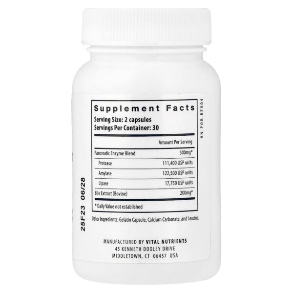 Vital Nutrients - Extrato de Bile de Pancreatina e Boi 60 Cápsulas