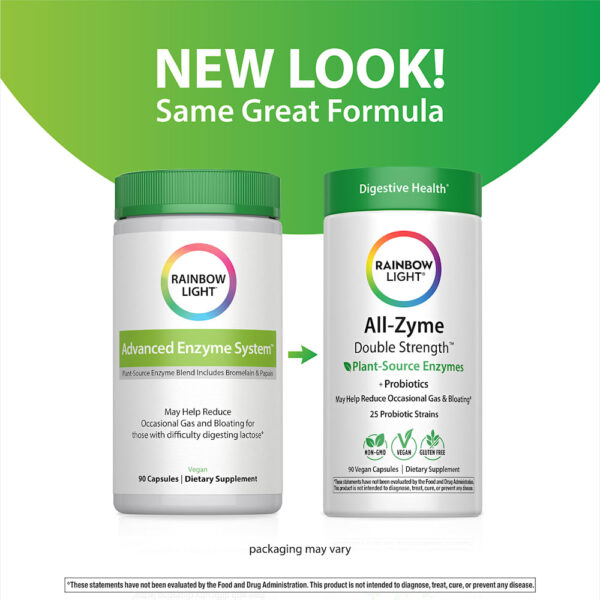 Rainbow Light - All-Zyme Enzimas de Origem Vegetal + Probióticos 90 Cápsulas Veganas