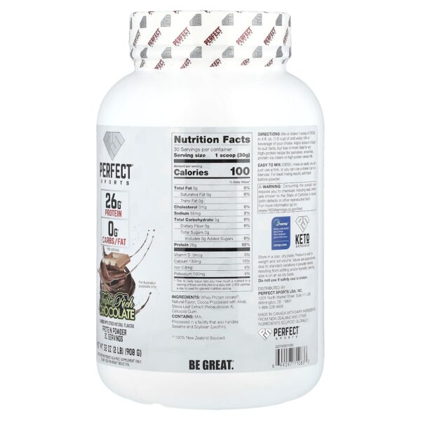 PERFECT Sports - Whey Isolado da Nova Zelândia Chocolate Triplamente Intenso 908 g