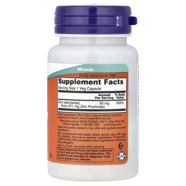 NOW Foods - Picolinato de Zinco 50 mg 30 Cápsulas Vegetais