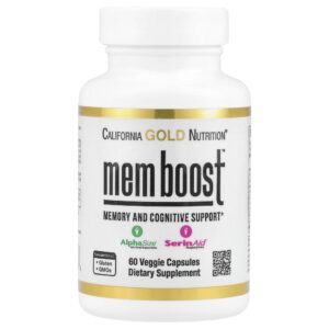 California Gold Nutrition - MEM Boost Suporte à Memória e à Cognição com Alfa-GPC Extrato de Juba-de-leão Extrato do Grão de Café e Fosfatidilserina 60 Cápsulas Vegetais
