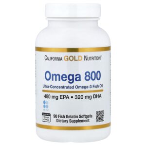 California Gold Nutrition - Óleo de Peixe Ômega-800 90 Cápsulas Softgel de Gelatina de Peixe (1000 mg por Cápsula Softgel)
