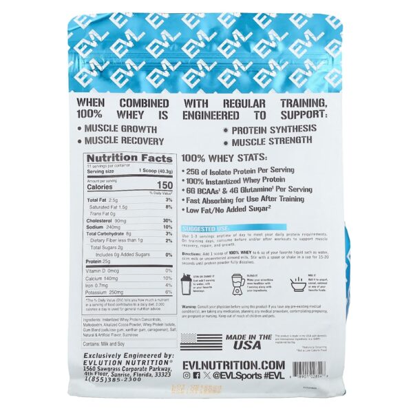 EVLution Nutrition - 100% Proteína Whey Chocolate Duplamente Rico 454 g