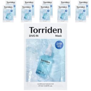 Torriden - Dive In Máscara de Beleza com Ácido Hialurônico de Baixa Molecular 10 Máscaras Faciais 27 ml Cada