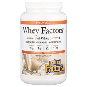 Natural Factors - Whey Factors Proteína Whey de Gado Criado no Pasto Sem Sabor 907 g