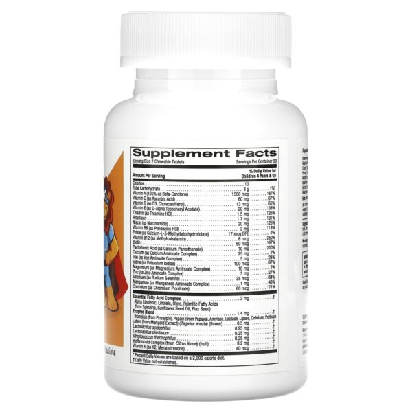 California Gold Nutrition - Multivitamínico Mastigável com Probióticos Enzimas e Vitaminas A e C para Crianças Sabor de Frutas Sortidas 60 Comprimidos Vegetarianos