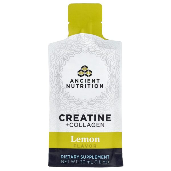 Ancient Nutrition - Creatina + Colágeno Limão 15 Pacotes de Gel 30 ml Cada