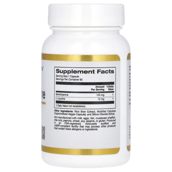 California Gold Nutrition - Benfotiamina com L-Leucina 150 mg 90 Cápsulas Vegetais