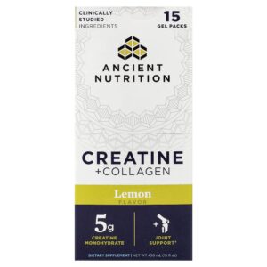 Ancient Nutrition - Creatina + Colágeno Limão 15 Pacotes de Gel 30 ml Cada