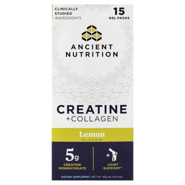Ancient Nutrition - Creatina + Colágeno Limão 15 Pacotes de Gel 30 ml Cada