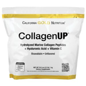 California Gold Nutrition - CollagenUP Peptídeos de Colágeno Marinho Hidrolisado com Ácido Hialurônico e Vitamina C Sem Sabor 1 kg