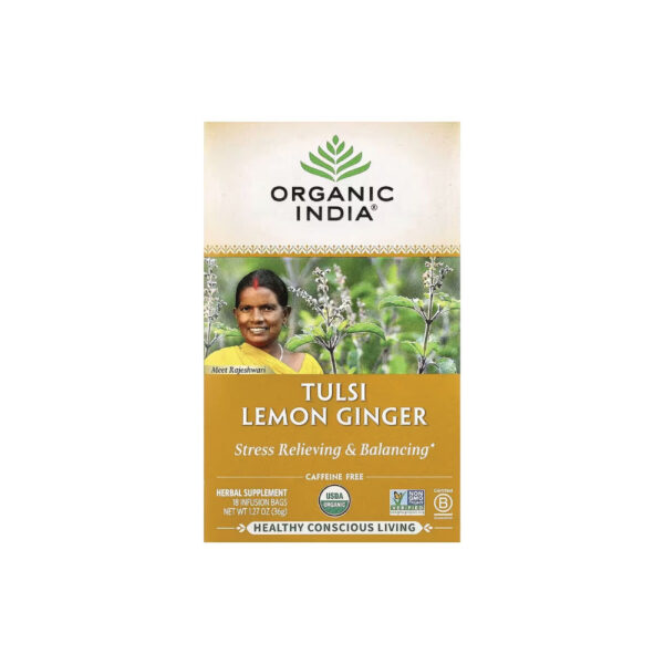 Chá Tulsi Lemon Ginger Sem Cafeína 18 Saquinhos - Organic India