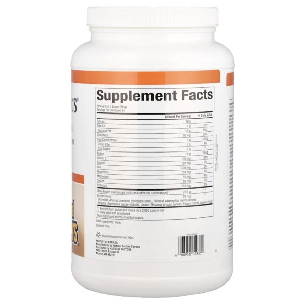 Natural Factors - Whey Factors Proteína Whey de Gado Criado no Pasto Sem Sabor 907 g