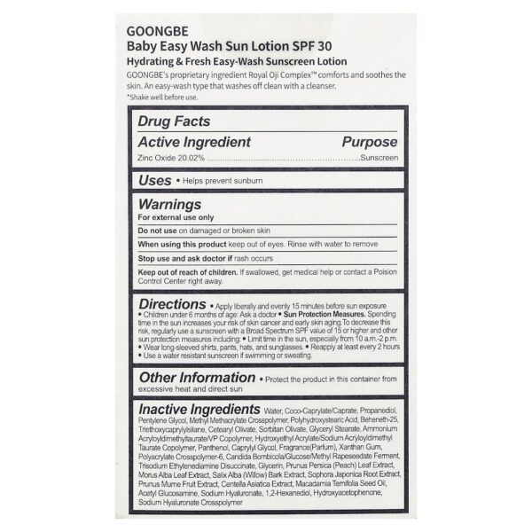 Goongbe - Bebês, Easy Wash, Loção Protetor Solar, FPS 30, 60 g