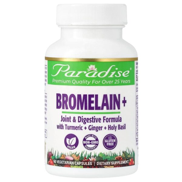 Paradise Herbs - Bromelaína+ 60 Cápsulas Vegetarianas