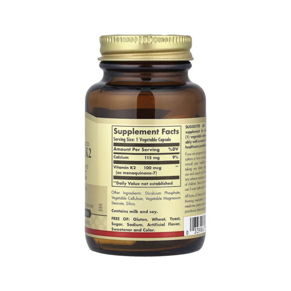 Vitamina K2 de Origem Natural MK-7 100mcg 50 Cápsulas Vegetais - Solgar