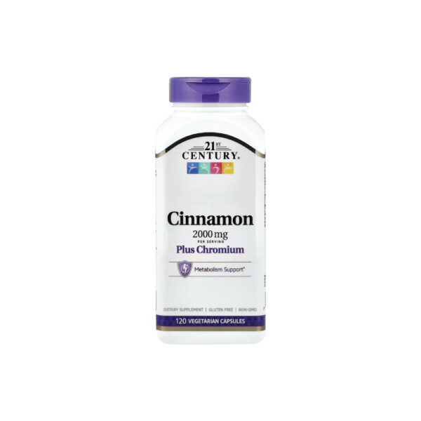 Canela 2000mg e Cromo 120 Cápsulas Vegetarianas - 21st Century
