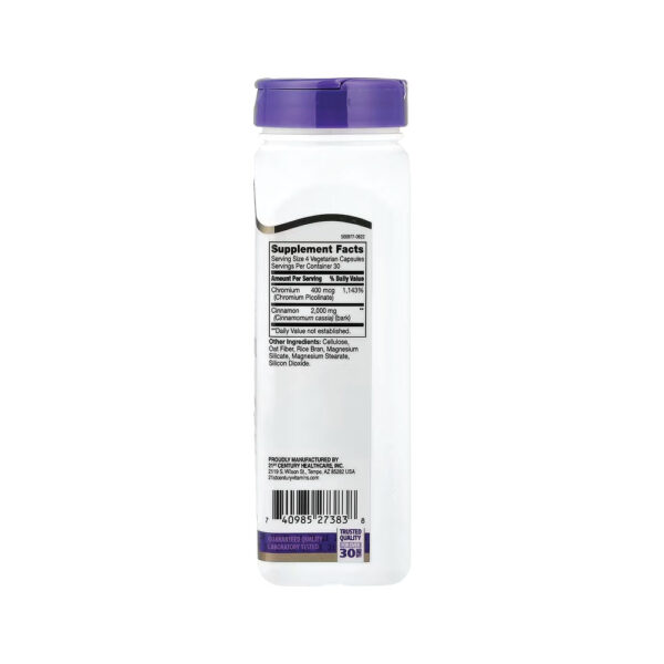Canela 2000mg e Cromo 120 Cápsulas Vegetarianas - 21st Century