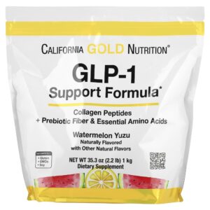 California Gold Nutrition - Fórmula de Suporte ao GLP-1 com Peptídeos de Colágeno Fibra Prebiótica e Aminoácidos Essenciais Sabor Yuzu e Melancia 1 kg
