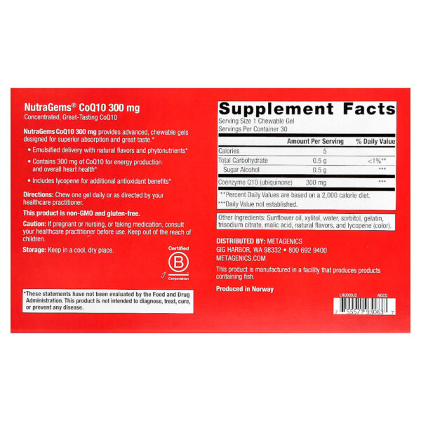 Metagenics - NutraGems CoQ10 300 mg 30 Géis Mastigáveis