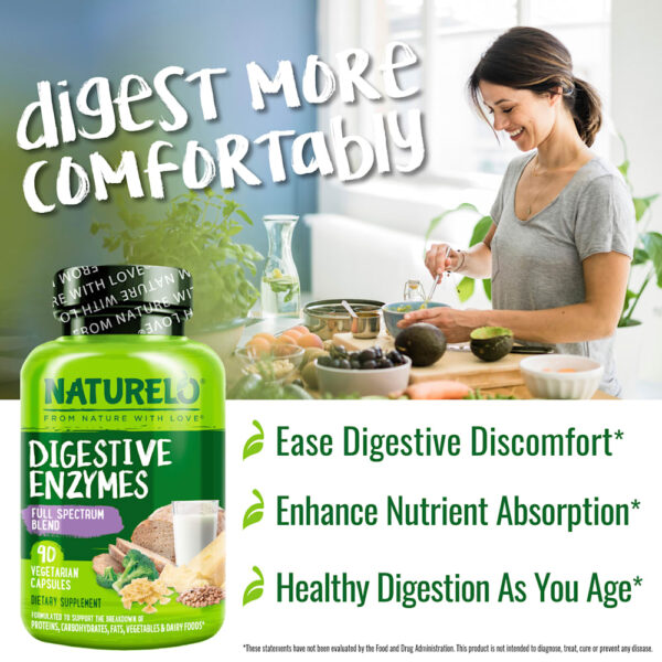NATURELO - Enzimas Digestivas Mistura de Espectro Completo 90 Cápsulas Vegetarianas