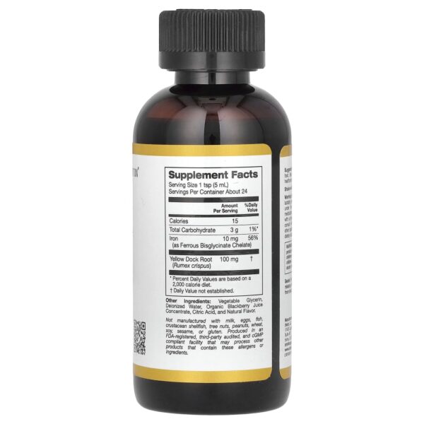 California Gold Nutrition - Ferro como Bisglicinato Ferroso Quelato e Raiz de Doca Amarela 118 ml