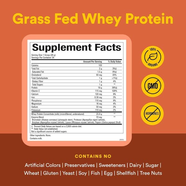 Natural Factors - Whey Factors Proteína Whey de Gado Criado no Pasto Sem Sabor 907 g