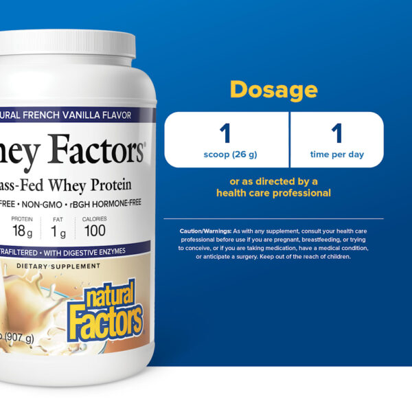 Natural Factors - Whey Factors Whey Protein de Gado Criado no Pasto Baunilha Francesa Natural 907 g