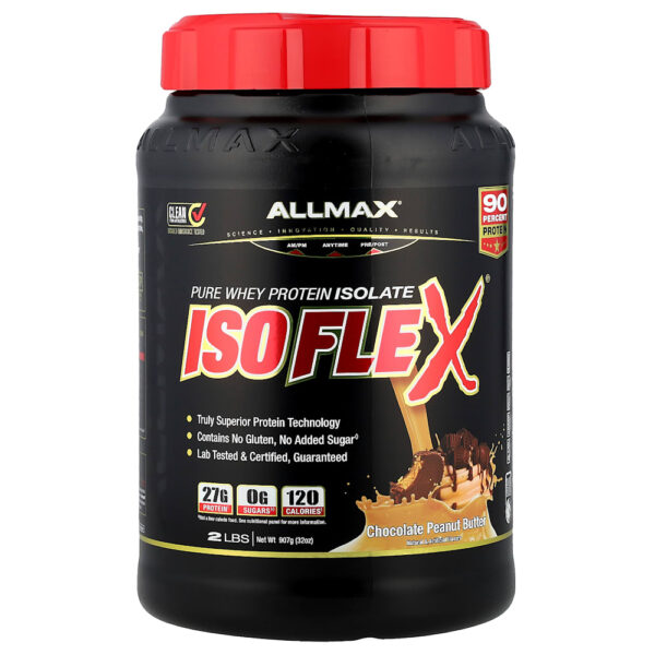 ALLMAX - Isoflex Whey Protein Isolate Pura Manteiga de Amendoim com Chocolate 907 g