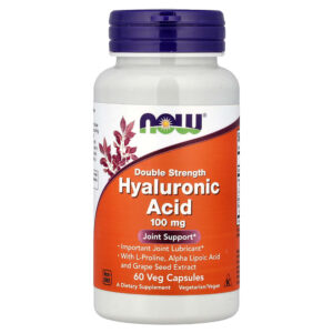 NOW Foods - Ácido Hialurônico com L-Prolina Ácido Tióctico e Extrato da Semente de Uva 100 mg 60 Cápsulas Vegetais