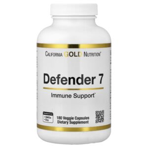 California Gold Nutrition - Defender 7 com Vitaminas A C D3 B6 Zinco Selênio e Betaglucano 180 Cápsulas Vegetais