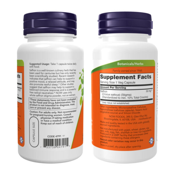 Saffron (Açafrão) 50mg 60 Veg Cápsulas - Now Foods