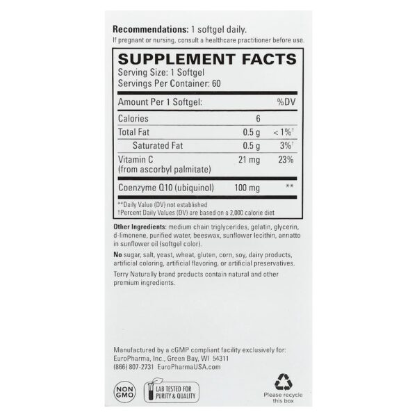 Terry Naturally - CoQ10 Ubiquinol Bioativo 60 Cápsulas Softgel