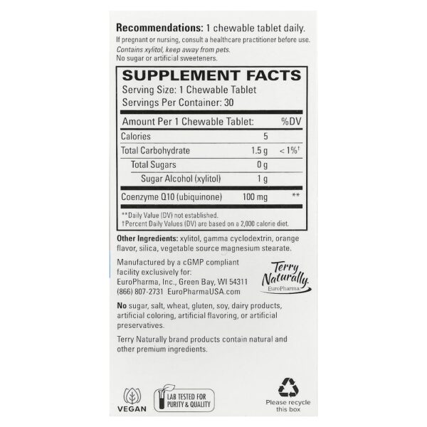 Terry Naturally - CoQ10 Laranja 30 Comprimidos Mastigáveis (100 mg por Comprimido)