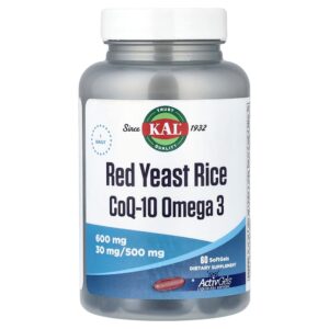 KAL - Arroz com Levedura Vermelha CoQ-10 Ômega 3 60 Cápsulas Softgel