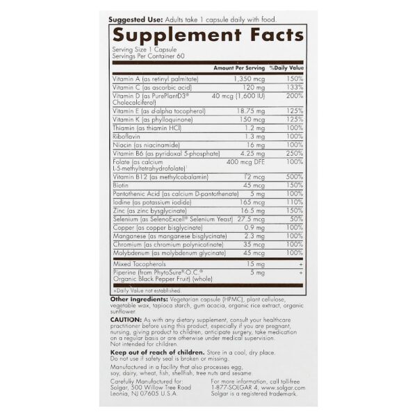 Solgar - Multivitamínico One Daily para Homens 60 Cápsulas