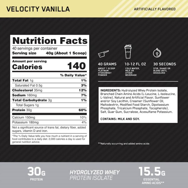 Optimum Nutrition - Platinum Hydro Whey Velocity Vanilla 1,6 kg