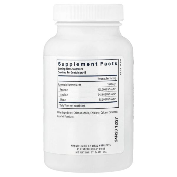 Vital Nutrients - Enzimas Pancreáticas 90 Cápsulas
