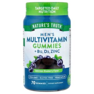 Nature's Truth - Gomas Multivitamínicas para Homens + B12 D3 Zinco Delicioso Mirtilo 70 Gomas