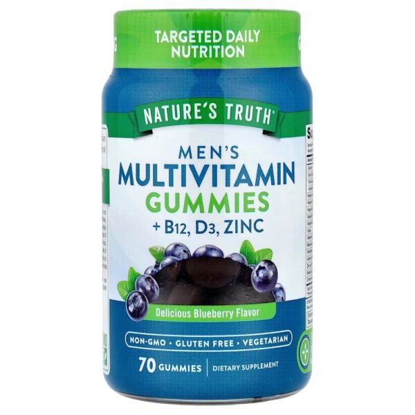 Nature's Truth - Gomas Multivitamínicas para Homens + B12 D3 Zinco Delicioso Mirtilo 70 Gomas
