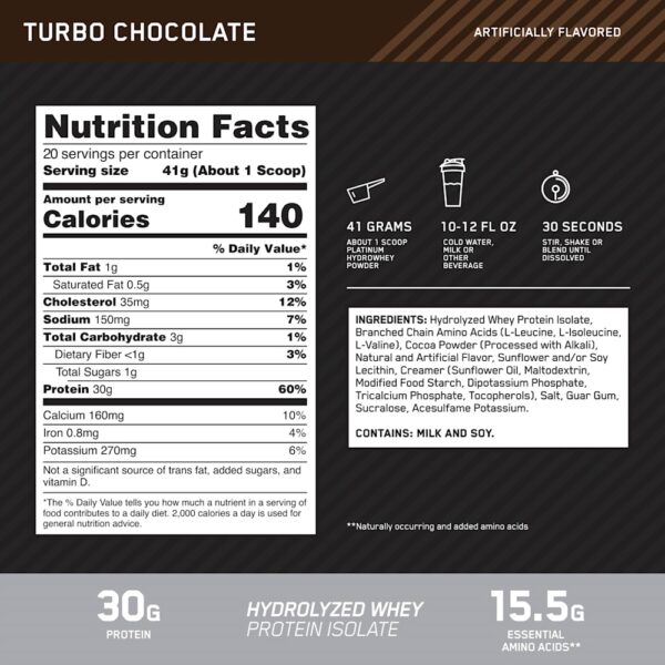 Optimum Nutrition - Platinum Hydro Whey Turbo Chocolate 820 g