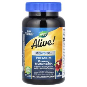 Nature's Way - Alive! Mais de 50 Gomas Premium para Homens Multivitamínico Completo Laranja Uva e Cereja 75 Gomas