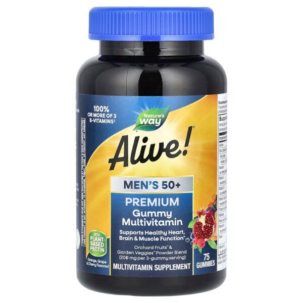 Nature's Way - Alive! Mais de 50 Gomas Premium para Homens Multivitamínico Completo Laranja Uva e Cereja 75 Gomas