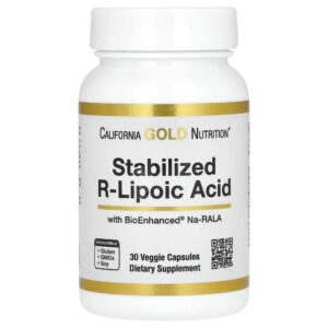 California Gold Nutrition - R-Ácido Tióctico Estabilizado com Biotina 30 Cápsulas Vegetais